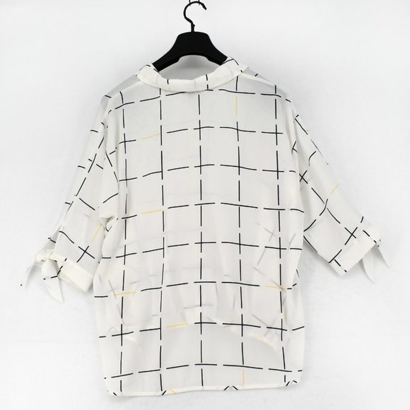 Alfani Womens White Plaid Collared 3/4 Sleeve Rolled Front Top Plus Size 0X - Picture 5 of 7